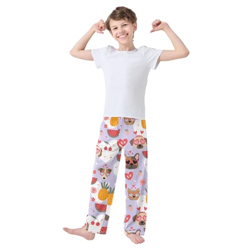 Boys' Pants Purple Watermelon and Dogs Long Bottoms Jogger Pants Elastic Waist Trousers with Pockets S-XL2