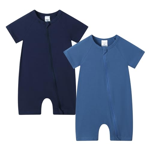 Image of JunNeng 2 Pack Footless Long/Short Sleeve Baby Romper with Zipper Cotton Infant Sleepwear