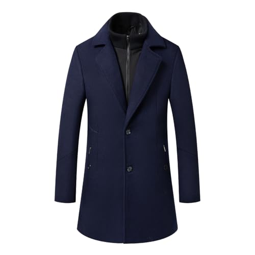 Manteau de laine épais pour homme Sliktaa avec col coupe-vent amovible