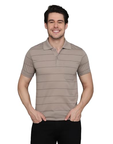 Image of INKKR Men's Striped Polo Neck Cotton Blend Multicolor T-Shirt
