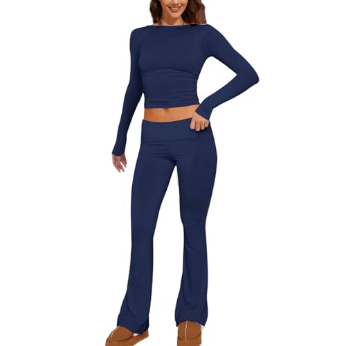 Haut court manches longues et pantalon évasé extensible pour femme