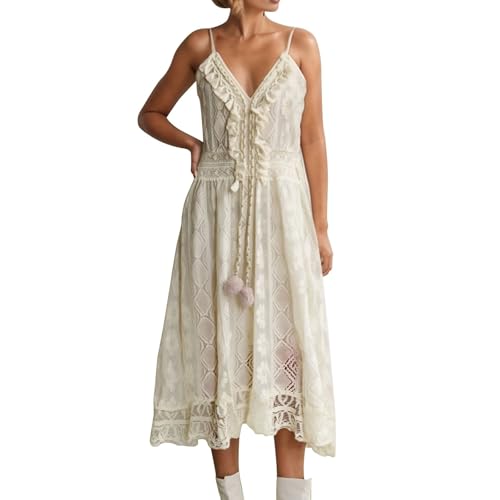 Robe longue femme chic et élégante en dentelle unie pour l'été