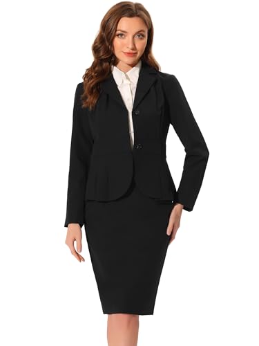 Allegra K Skirt Suit Sets for Women's 2 Piece Formal Office Notched Lapel Peplum Jacket Blazer Pencil Skirts Set