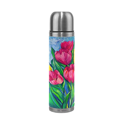 Tulipanes Artwork Botella de agua de acero inoxidable Frasco aislado al vacío Termo 500ml Viaje Deporte Té Café Beber…