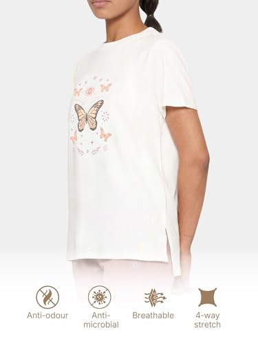 Image of Enamor Athleisure Relaxed Fit Short Sleeve Round Neck Antimicrobial Finish Breathable Stretch Cotton Activewear Sports Tshirt for Women - A301