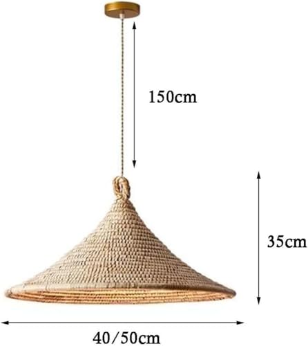 Farmhouse Rustic Large Wicker Hanging Light Vintage Bamboo Pendant Lamp with E27 Base Rattan Lampshade Chandelier for Kitchen Island Dining Room Bedroom Living Room Study(50CM) - Image 5