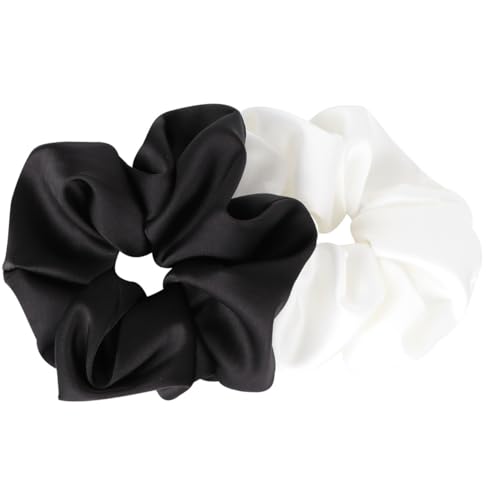 Healeved 2 Pezzi Elastici per Capelli in Tessuto Senza Cuciture Effetto Seta Morbidi e Resistenti Fermacoda per Donna Nero e Bianco Eleganti e Antiscivolo per Uso Quotidiano
