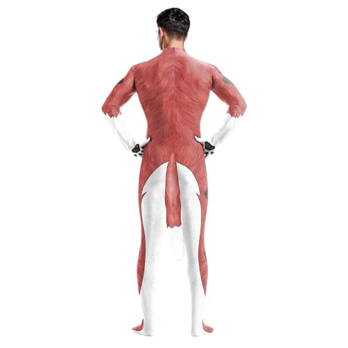 Image of Animal Full Bodysuit for Men Muscle Spandex Jumpsuit Furry Costume with Big Tail for Adult Cosplay Halloween Party
