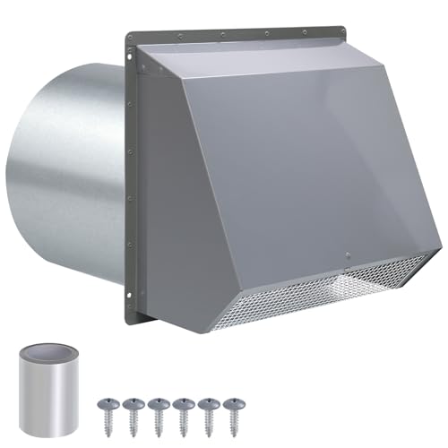 Image of 6 Inch Hooded Wall Vent with Screen and Damper,6 Inch Exhaust Vent Cover Cap for Outdoor Kitchen Range Hood Dryer Ventilation,Outside Wall Mount Extractor for House Air Exhaust,Galvanized Steel,Gray