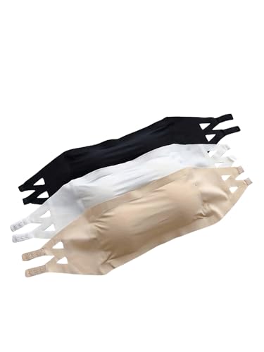 OYOANGLE Girl's 3 Pack Bandeau Strapless Bralette Comfortable Bras Seamless Tube Top Bra