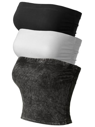 Image of MixMatchy Women's 3 Pack Tube Top Built-in Bra Strapless Ruched Bandeau