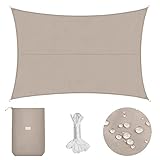 Sekey Sonnensegel Wasserdicht 3x4m Rechteckig PES Polyester, Sonnenschutz 95% UV Schutz Windschutz Reißfest Wetterfest, für Balkon Garten, mit Ösen und Befestigungsseile, Taupe