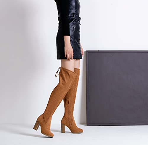 Vepose Women's Thigh High Boots Heeled Over The Knee 96 Khaki Boots Sexy Platform Chunky Heel Suede Shoes Size 8.5(Cjy996 Khaki 08.5) #TOP1