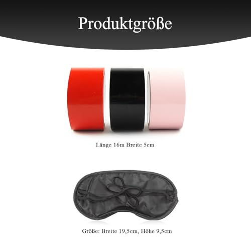 Bondage Tape 4-er Bondageset Fessel Set,16m*5cm Bondagetapes & Augenmaske Augenbinde Sex Bett,Elektrostatisches Tape ohne Kleber Design Tapes,Bondage Seil BDSMs Sexspielzeug für Paare Extrem Sex (3+1) – Bild 8