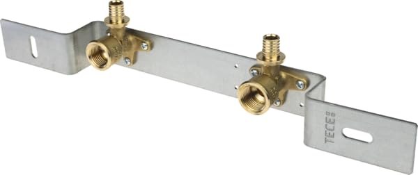 Tece 16/20/25/32 mm DVGW Messing Wandscheibe Winkel Kupplung T-Stuck (Montageeinheit für Waschtisch mit Wandscheiben 16 x RP 1/2" Messing, 150mm (nr.740115))