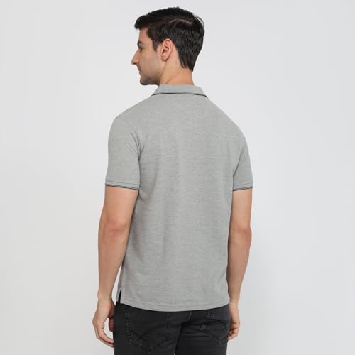 Image of Park Avenue Men Slim Fit Solid Pattern Cotton Polyester Blend Half Sleeve Polo Neck Casual T-Shirt