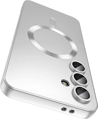 Image of DIZORO Samsung S24 5g Case, Compatible with Mag Safe Back Cover, Matte Luxury Metallic Luster Flexible TPU Wireless Charging Shockproof Case with Camera Protector Lens (Dark Silver)