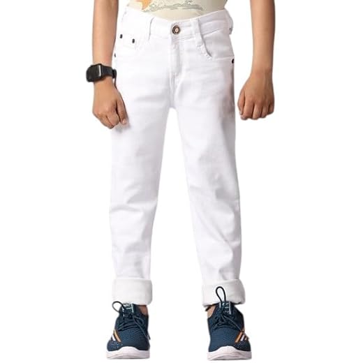 Boys White Cotton Denim Jeans High Rise Straight Leg