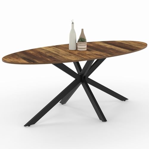 IDMarket - Mesa de comedor ovalada Alix para 10 personas, diseño de araña negra y bandeja de madera oscura Hawkins 200 cm