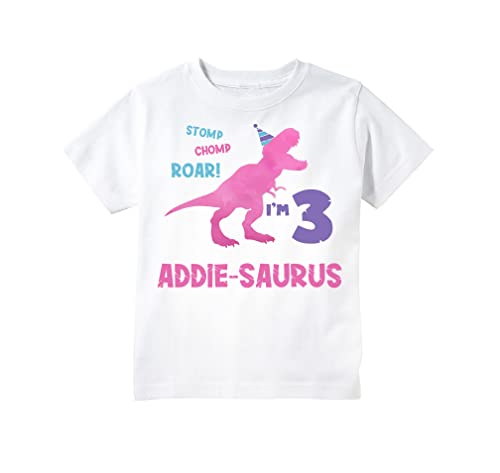 Girls Pink T-Rex Dinosaur Themed Birthday Party Personalized Custom T-shirt