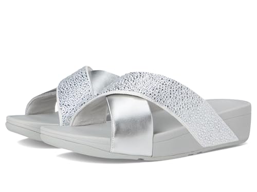 Image of FitFlop Womens Lulu Crystal-Mix Metallic Cross Slides All Black Sandal