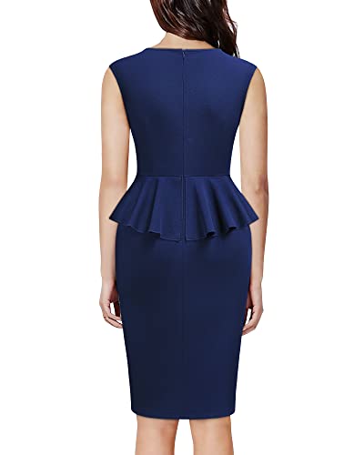 Miusol Women's Retro Deep V-Neck Ruffle Sleeveless Business Work Pencil Dress2
