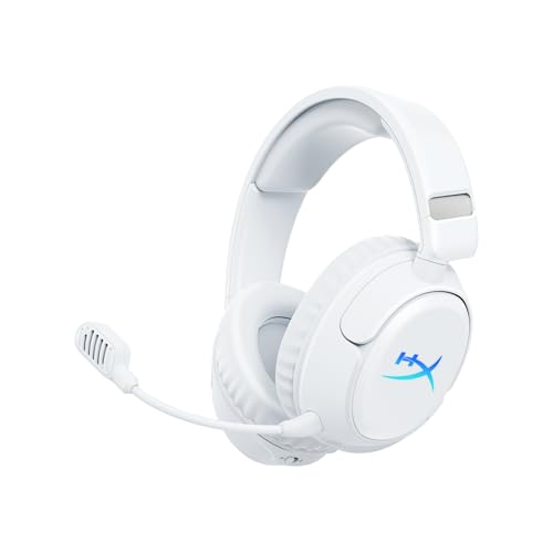 HyperX Cloud Flight 2 – Auricular Gaming inalámbrico, Luces RGB Personalizables, batería 100 Horas, Dual Wireless 2.4GHz y Bluetooth, Instant Pair, PC/PS/Switch/Móvil, Blanco