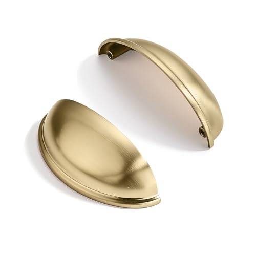ZAUYX 10 Pack 3" Drawer Pulls Brushed Brass Cabinet Cup Pulls Kitchen Hardware Cabinet Handles Drawer Handles Knobs 3 inch Hole Center