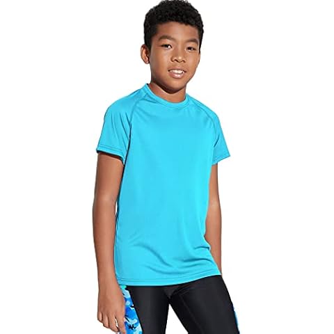 DEVOROPA Youth Boys Rash Guard Toddler Swim Shirts Short Sleeve Sun Shirts Lightweight Quick Dry UPF 50+ Kids Surf Swimsuit Crew Neck Blue XL Cover