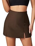  seiveini Jupe Short Femme Court Élégante Skort Mini Jupes A-Ligne avec Fente Taille Haute A Marron M