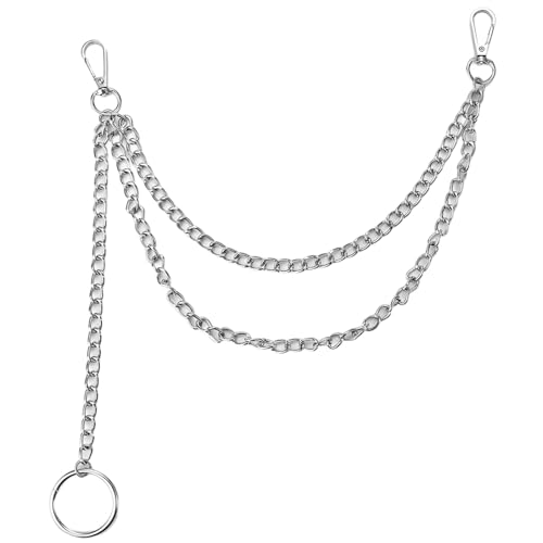 LUMINFLY 12-Inch Punk Style Pocket Watch Chain with Key Ring, 3-Layer Metal Hip Hop Pants Chain, Unisex Fashion Accessory