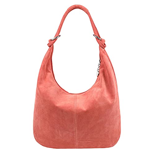 OBC Made in Italy Damen XXL Ledertasche Leder Wildleder Shopper Tasche Schultertasche Umhängetasche Hobo-Bag Beuteltasche (Melone)