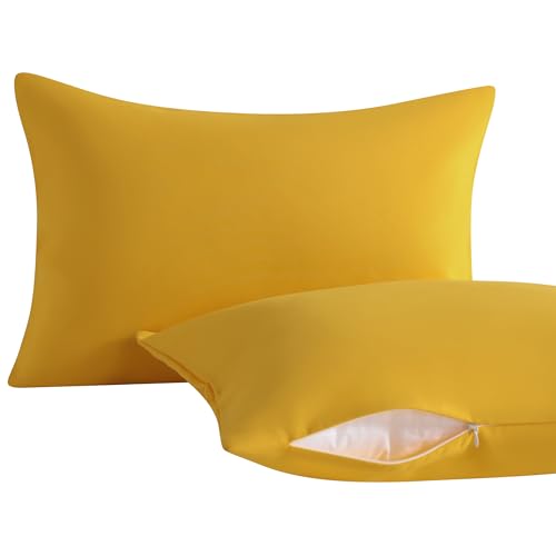Image of NTBAY 2 Pack Pillows with Pillowcases, Soft Cotton Down Alternative 13x18 with Microfiber Zippered Pillowcases for Sleeping in Crib Bed - Machine Washable - Breathable Travel Pillow, Ginger Yellow