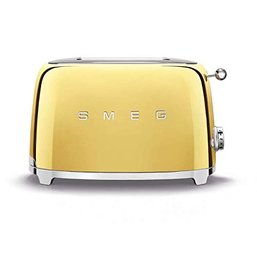 Smeg TSF01GOUK 2 Slice Toaster, Extra Wide Slots, 3 Pre-Set Options, 950W, Gold