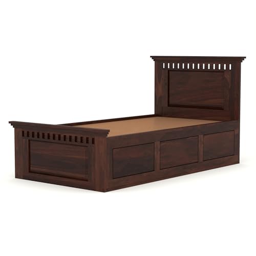 Image of Solid Sheesham Wood Single Size Bed with Box Storage for Bedroom Living Room Single Cot for Home Wooden Palang for Hotel (Walnut, Size 6 * 3)