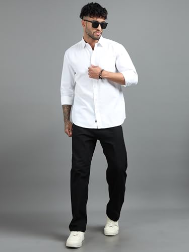 Image of Men Slim Fit Solid Spread Collar Casual Shirt
