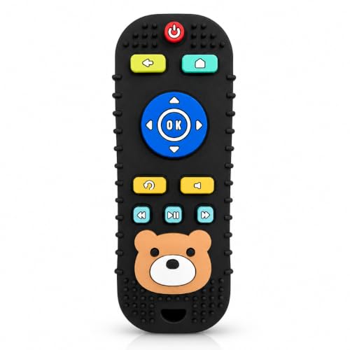 Image of CHICAGOZONE Premium Baby Silicone Teether Ring Toy - BPA Free Soft Teething Toy for Infants, Multi-Texture Sensory Chew Toy, Easy Grip Teether for Babies 3-12 Months, Cute Animal Design (Multicolor) (BLACK REMOTE PANDA.)
