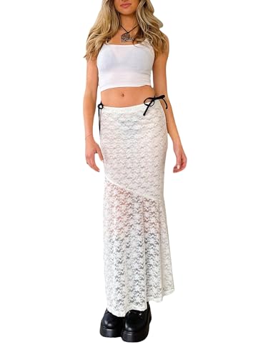 Women Lace Long Skirt High Waist See Through Midi Skirts Summer Elegant Beach Party Slim Fit Maxi Skirts3