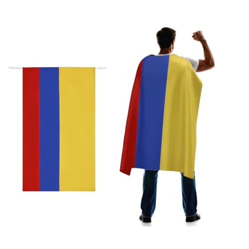 Colombia Flag Cape 3x5 FT for Independence Day Holiday Costumes Celebrati 150D Premium Polyester Colombian National Patriotic Flags Costume Cloak.