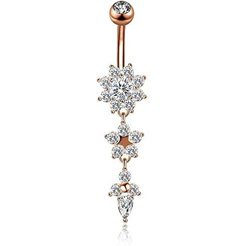Corvelia 14g Surgical Steel Belly Button Rings Dangle Belly Bar Body Piercing Jewelry - Silver Cover