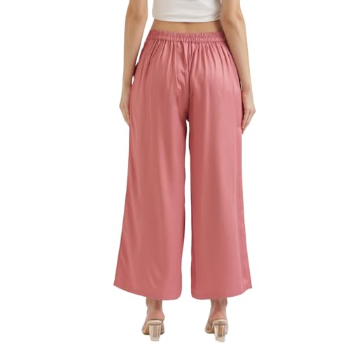 Image of SAADAA Palazzo Pants for Women Half-Elasticated Waistband | Palazzo for Women in Soft Viscose Fabric | Regular Fit with Mid Rise Waist & Deep Pockets | Versatile for Formal & Casual Wear