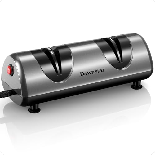 Dawnstar Electric Knife Sharpener, Professional Kitchen Knife Sharpener for Home Use, 2 Stages of Coarse Sharpening & Fine Polishing, Metal Dust Collection Box for Easy Cleaning, Dark Gray