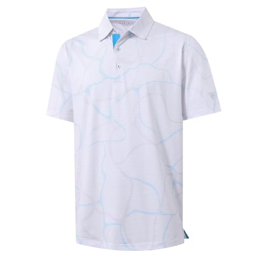 Image of M MAELREG Mens Golf Shirt Short Sleeve Dry Fit Print Moisture Wicking Performance Patterns Collared Polo Shirt