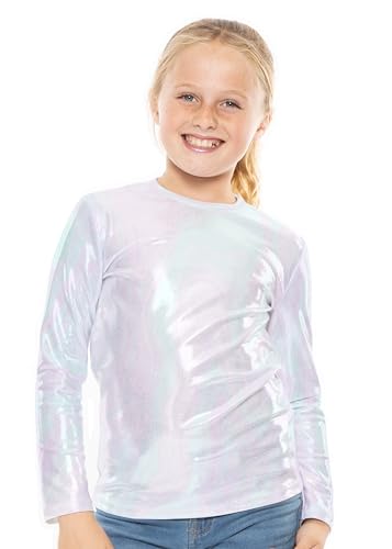Girl's Mystique Long Sleeve Crew Neck Top Holographic Silver X-Large
