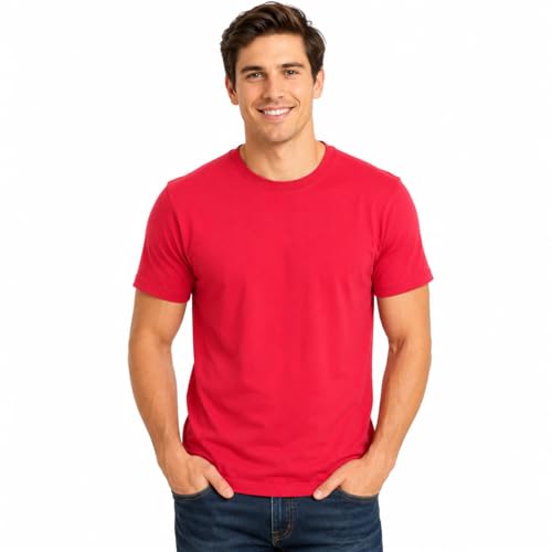 Ayaj Mens T-Shirt 100% Cotton Crew Neck Tee Short Sleeve Regular Fit Solid Casual T-Shirt for Everyday Wear Medium Red