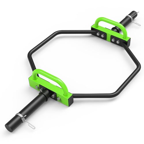 FovemiG Hex Trap Bar 2-Inch Olympic Weightlifting Barbell 48.6 Deadlift Bar for Squats Shrugs Push-Ups 400Lbs Weight Capacit Suitable Home Gym Equipment Workouts for Beginners Women Men-Green