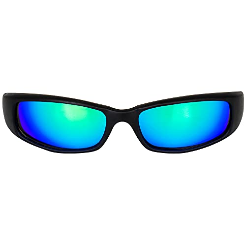 2 Pairs of MF Eyewear Bad Attitude Cool Wraparound Motorcycle Sunglasses Black Frames with Smoke & Green Mirror Lenses4