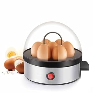 Syfunlv Multifunktionaler Eierkocher,Elektrischer Eier Dampfer,Poschiertes Ei Wilderer,Eierkocher für 7 Eier,mit Einsatz für pochierte Eier,Messbecher mit Eierstecher, 350 W, Edelstahlgehäuse