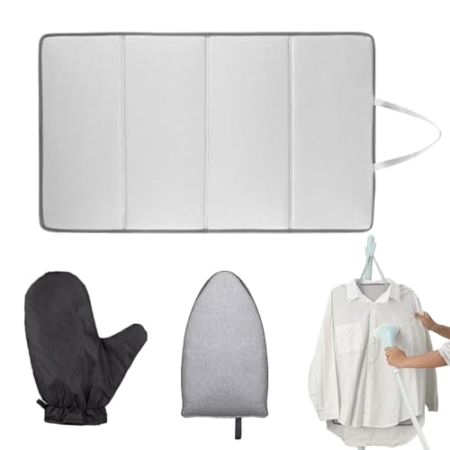 Tabla de planchar - Tabla de planchar plegable de vapor, tabla de planchar antideslizante con guantes para traje, camisa de lavandería, mesa de viaje, puerta, cama, encimera, dormitorio, apartamento