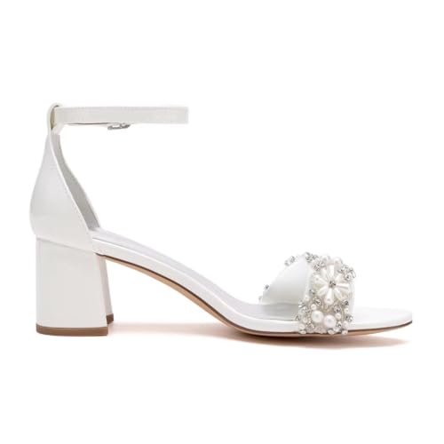 Pearl Wedding Shoes for Bride Block Heel Wedding Sandals Open Toe Bridal Heels4